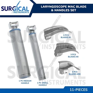 Laryngoscope Mac Set of 9 Blades & 2 Handles EMT Intubation German Grade - Picture 1 of 6