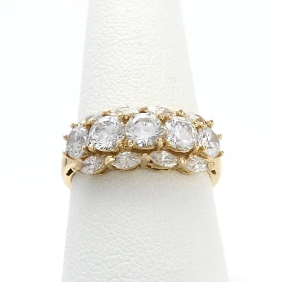 14k Gold Marquise Round Cubic Zirconia Triple Row Wedding Band Ring New sz8 - Image 1 of 4