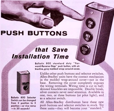 1958 Allen Bradley переключатель управления двигателем реклама винтажная электроника DWPP17 - Изображение 1 из 2