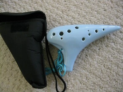 New 12 Holes Ceramic sky blue ocarina w. canvas pouch case/bag. Easy to play ! - Image 1 of 4