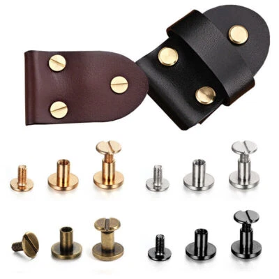 10SETS Flat Belt Screw Leather Craft Chicago Nail Brass Solid Rivet Stud Heads - Image 1 of 4