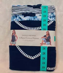 Carole Hochman Damengröße 2X *4-teilig* blau Batik Streifen Baumwolle Pyjama Set - Bild 1 von 5