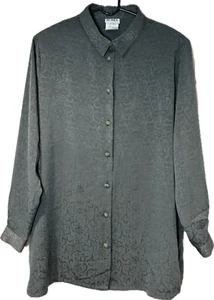 Koret Button Up Tunic Blouse Women 16W Gray Embossed Floral Long Sleeve Collared - Picture 1 of 9