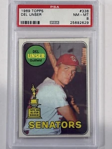 1969 Topps Baseball Cards #338 Del Unser Washington Senators PSA 8 NM-MT - Picture 1 of 2