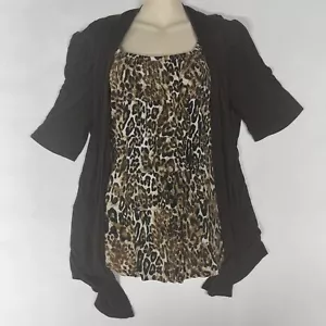AB Studio Leoparden Rüschen Bluse mit angenähtem braunem Overlay Gr. XL - Bild 1 von 10