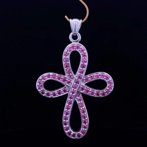 NATURAL 1.83CT RUBY 14K White Gold Cross Pendant Womens Religious Faith God Lord - Picture 1 of 9