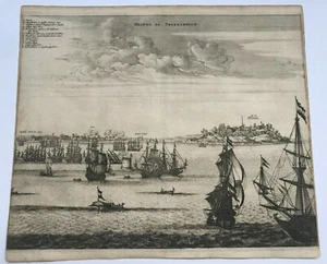 BRAZIL PHERNAMBUCO 1673 Arnold MONTANUS LARGE ANTIQUE ENGRAVED VIEW 17TH CENTURY - Picture 1 of 7