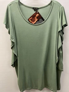 IMAN Woman's Size 1X Scoop Neck Top Short Batwing Ruffle Sleeves Sage Green - Picture 1 of 11