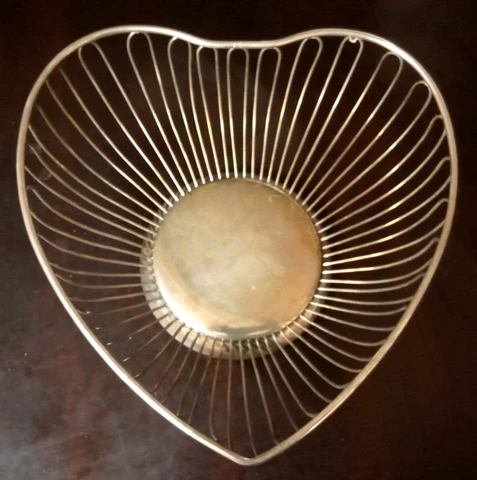 Silver Heart Shaped Wire Basket Vintage Cover