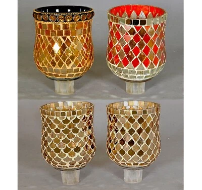 Soporte Votivo Mosaico Vidrio Variado Formas y Diseños 3" Diámetro 3.25" Alto Set/4 Foto 1 de 4