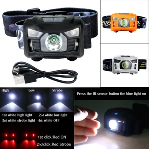 3000Lumen LED IR Sensor Headlamp USB Rechargeable Camping Headlight Head Torch - Picture 1 of 11
