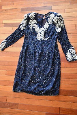 Scala Vintage Women Dress XL  Silk Fully Beaded Cocktail Dress - Image 1 of 4