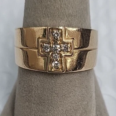 Retirado James Avery Oro Amarillo 14k Recortado Cruz con Anillo de Diamantes Talla 10 S144 Foto 1 de 4