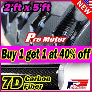 24" x 60" Premium 7D Gloss Black Carbon Fiber Vinyl Wrap Bubble Free AIR Release - Picture 1 of 9