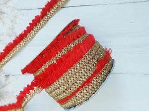 tassel fringe red & gold trim braid cake decoration dance wedding ribbon - Picture 1 of 1