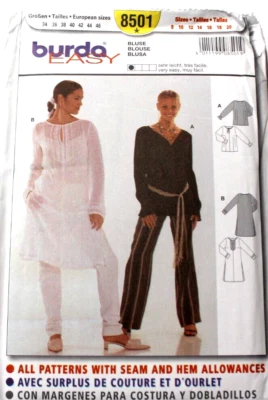 Burda 8501 Misses Boho Hippie Top & Dress 8-10-12-14-16-18-20 Sewing Pattern - Image 1 of 2