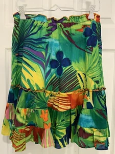 VTG Jams World Voile Floral Skirt Sz M Ruffle Hawaii Blue Floral Jungle Palm - Picture 1 of 5