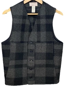 Vintage Mens Filson Wool Shadow Plaid Black Gray Vest Style 20 Size Medium Small - Picture 1 of 6