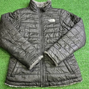 The North Face Jacket Mossbud Swirl Black Puffer Reversible Quilt Fleece Girls M - Picture 1 of 11