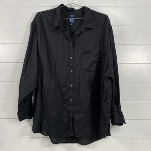 GAP Shirt Mens 2XL Black Linen Big Shirt Button Up Long Sleeve Casual XXL - Picture 1 of 13