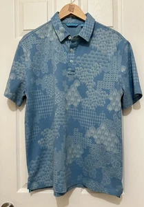 Tori Richard Honolulu Polo Shirt Men L Blue Geometric Print Cotton Blend - Picture 1 of 9