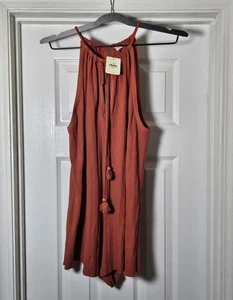 NUOVO FREE PEOPLE TUTINA BIG SUR A COSTINE taglia media pezzo unico pagliaccetto RUGGINE - Foto 1 di 6