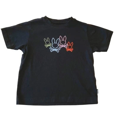 Psycho Bunny Kids Black Short Sleeve T-Shirt Bunny Skull Graphic Size 5-6 - Image 1 of 4