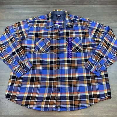 NWT Lands' End Button Up Flannel Shirt Blue Plaid Multicolor Men's XXL Ribbed - Image 1 of 4