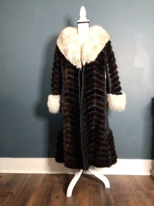 Faden Fur Merrick NY Unique Fur & Embossed Leather Coat Brown Fur/Contrast Trim - Picture 1 of 17