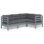 4-piece Outdoor Sofa Set With Cushions Garden Patio Lounge Solid Teak Wood Grey