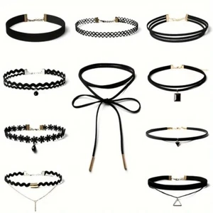 Black 10 Pcs Choker Lace Velvet Adjustable Necklaces Women Perfect Jewelry Gift - Picture 1 of 8