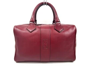 [Exc+5] Mini bolso Boston de cuero rojo burdeos logotipo Cassandra de Yves Saint Laurent - Imagen 1 de 10