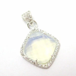 Colgante de gemas bisel de opalita pavimentado de plata esterlina, pavimento de circonio cúbico 17 mm - Imagen 1 de 4