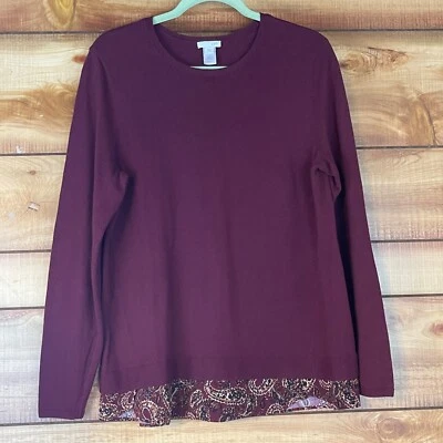 J Jill Womens Sweater Top Medium Knit Long Sleeve Button Layered Paisley Maroon - Image 1 of 4