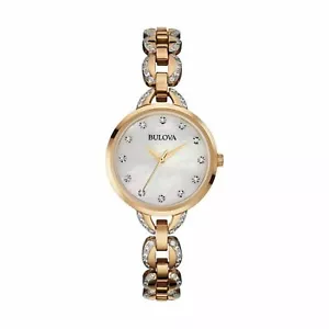 Bulova Women's 98L207 Quartz Crystal Accents Rose Gold Tone Bracelet 21mm Watch - Picture 1 of 4