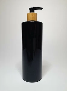 500ml Black Cylindrical PET Plastic Bottle & Bamboo/Black Lotion Pump ANY AMOUNT - Picture 1 of 1