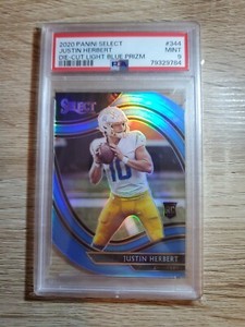 JUSTIN HERBERT 2020 Panini Select RC Die-Cut Light Blue Prizm FIELD LEVEL PSA 9