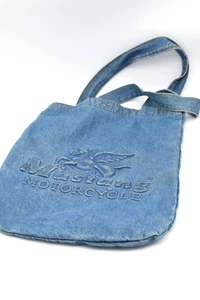 Vintage Mustang Denim Tote Bag Motorcycle Logo Pegasus Flying Wing Horse Emboss - Picture 1 of 5
