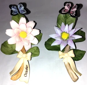 Lot Of 2 Vintage 1987 RARE Enesco Imports FLOWER/BUTTERFLY Figurines PORCELAIN - Picture 1 of 7