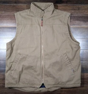 Vintage Mens XL Woolrich Hunter Duck Canvas Aztec Fleece Lined Vest Brown  Green - Picture 1 of 4