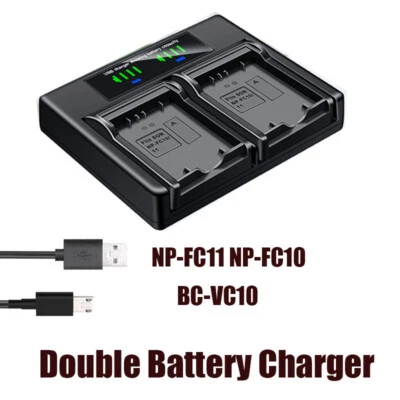 Dual Battery Charger For NP-FC10 FC11 BC-VC10 Cyber-shot DSC-P8R  P8L  P9 V1 - Image 1 of 4
