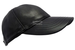 BASEBALL Golf CAP Black REAL LEATHER Outdoor Sport Adjustable Hat Summer Caps - Picture 1 of 5