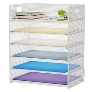6 Tier Paper Organizer Tray Mesh Desk File Holder A4 White with Handle - Picture 1 of 6