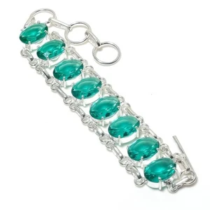 Paraiba Tourmaline Gemstone Handmade 925 Sterling Silver Jewelry Bracelet S 7-8" - Picture 1 of 1