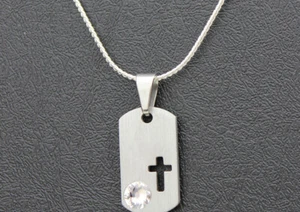 Swarovski Crystal Pewter Dog Tag - Cross - Choice of Birthstone - Picture 1 of 2
