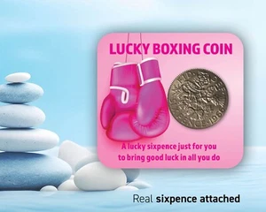 Boxing Boxer Gifts PINK Lucky Sixpence Coin Boxing Gifts, Lucky Charm Novelty 14 - Picture 1 of 11