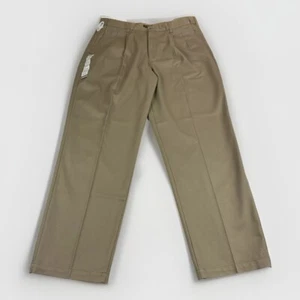 Croft Barrow British Twill Khaki Mens 38x32 Beige Pleated Stretch Wrinkle Resist - Picture 1 of 12