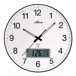Atlanta Wall Clock With Radio Reception Ana-Digi Black 4573 - Picture 1 of 1