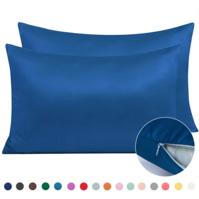 Funda de almohada de satén de lujo para cabello y piel - Paquete de 2 fundas de almohada de satén con cremallera Foto 1 de 4