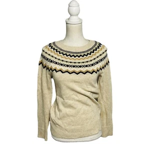 Ann Taylor Loft Damen XS braun hellbraun Langarm Fair Isle Strickpullover Sweater - Bild 1 von 7